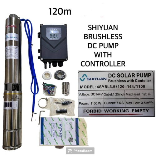 120m 1.1kW Solar Borehole Pump – 3.5 m³/h (Shiyuan 280V 1.25″ Submersible Deep Well Pump)